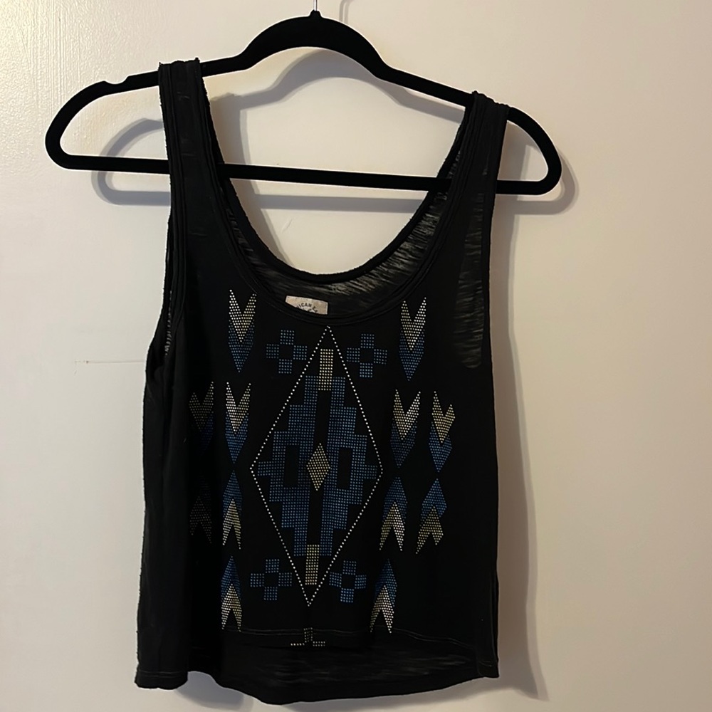 American eagle cropped tank - size medium, black with blue and yellow accents
